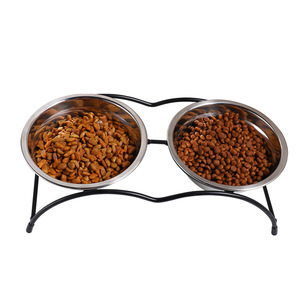 Comederos Dobles Elevados de Acero Inoxidable para Perros y Gatos, Forma Redondeada con Soporte de Hierro - Product Image 5