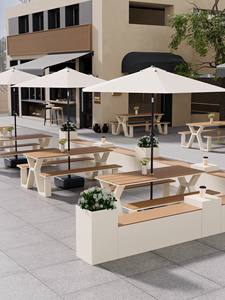 Juego integral de catering al aire libre moderno, bancos y mesas de metal conectados, sillas de aperitivos <span class=keywords><strong>para</strong></span> parques, escénicos <span class=keywords><strong>lugares</strong></span> al aire libre, villas - Product Image 2