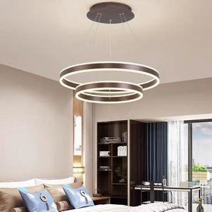 Lustre LED moderne en acier inoxydable doré, contrôle par interrupteur, intensité variable, blanc chaud 3500K, hauteur réglable, Ra90, garantie 5 ans - Product Image 1