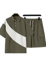 Ensemble décontracté d'été pour hommes, coupe ample, respirant, tricoté, color block, polo et short cargo 5 points – Vente en gros personnalisée