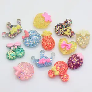 Glitter Espumante Delicado Encantador Frutas Animais Forma a Coroa Da Princesa Estilo Apartamento de Volta Resina Bead Cabochão para Jóias Artesanato