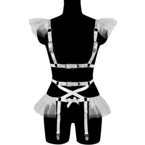 ชุดสายรัดหนังเทียมเซ็กซี่น่ารัก พร้อมสายรัดถุงน่องระบายผ้าทูลล์ สายรัดตัวแบบมีสายโซ่ สไตล์โกธิค ชุดเรฟ ชุดคลับแวร์สุดเก๋ - Product Image 3