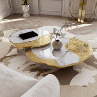 Table basse en marbre naturel pour villas, maisons de luxe et salons ; Table basse artistique en acier inoxydable.