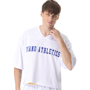 Tontons personnalisé Polyester col en v t-shirt hommes Hip Hop mode surdimensionné recadrée personnalisé Boxy Fit maille Football maillot grande taille - Product Image 3