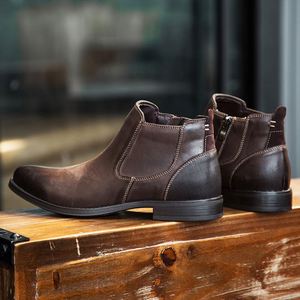 Botas para Hombre, Botas de Trabajo con Cremallera, Botas de Motocicleta de Piel de Vacuno de Primera Calidad - Product Image 6