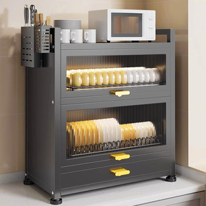 Scolapiatti estraibile doppio in metallo ecologico e impermeabile, porta piatti e ciotole, antipolvere, per armadietto da <span class=keywords><strong>cucina</strong></span> - Product Image 1