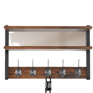 <b>Wall</b>-<b>mounted</b> Wooden Floating <b>Shelf</b> 3-tier With Hooks For Entryway Storage Organization - Product Image 2