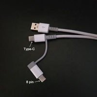 Di seluruh dunia tahan aus dan robek Mesh tenun 8 Pin Tipe C 2 in 1 kabel