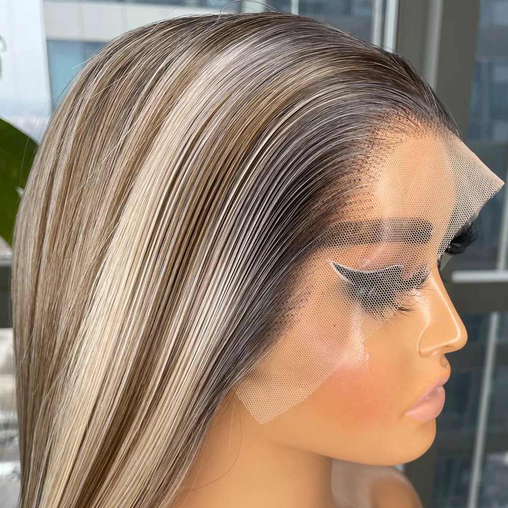 Perruque Lace Front Wig synthétique longue et soyeuse japonaise 13x4 pour femmes, perruque naturelle résistante à la chaleur, couleurs mélangées