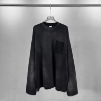 T-shirt à manches longues 325 GSM en coton pur délavé et vieilli, style streetwear pour homme