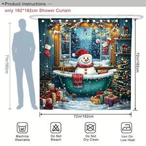 Rideau de Douche en Polyester Imprimé Numérique Motif Bonhomme de Neige Teal, Scène de Bain, Imperméable, Impression Personnalisée, Vente en Gros, Moderne - Product Image 3
