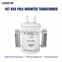 Transformateur de distribution monophasé LEINENG monté sur poteau extérieur 3-100 kVA, bobinage en cuivre, immergé dans l'huile, 11 kV 400 V 415 V