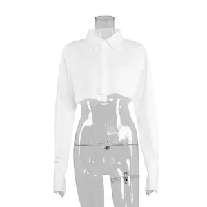 Hızlı sevkiyat Instock Blusa giyim S-XL bluz siyah beyaz düzensiz tasarımlar kırpma üst aşağı kıvrılan yakalı gömlek kadınlar için bluz
