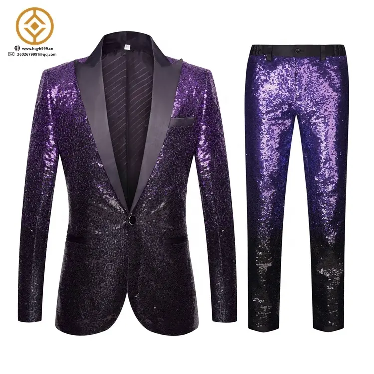 Purple black gradient sequin suit men's suit British business casual suit men's formal dress slim groom wedding dress