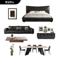 Premium Italienisches Sofa Minimalistisches Vollnarbenleder Kräftiges Schwarzes Würfel-Design Modernes Ecksofa Komplette Einrichtungsdesign für Villen