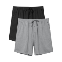 Short de nuit en coton chiné confortable et respirant pour hommes, pantalon de détente tricoté à motif solide avec braguette à taille élastique, lot de 2