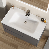 Meuble-lavabo de salle de bain moderne en aluminium inoxydable finition chromée avec miroir LED intégré et vasque en céramique pour petite salle de bain