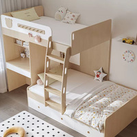 Lit enfant moderne minimaliste personnalisable en bois massif, avec bureau multifonctionnel et armoire intégrés, ensemble de lit tout-en-un