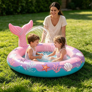 Inflatable Mermaid Tail Kids <b>Pool</b> with Sprinkler, Outdoor <b>Garden</b> Water Play, Ocean Theme Summer Splash - Product Image 3