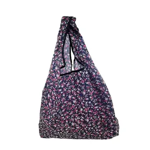 Marineblaue untere kleine Blume Geeignet für Picknick 190 Polyester faser Easy Folding Storage Shopping Einkaufstasche Sack