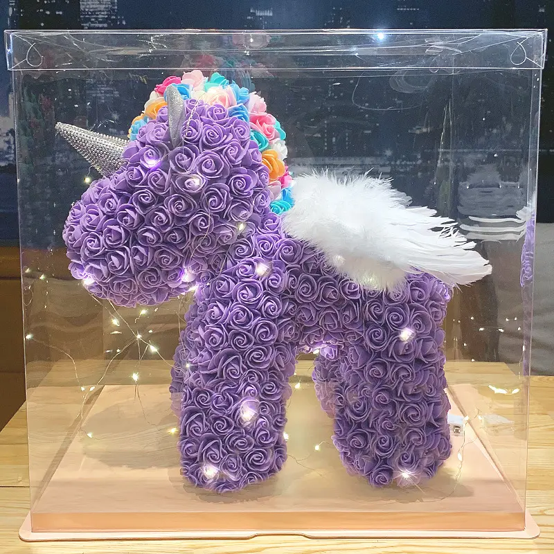 New Arrival Custom Popular Foam Rose Unicorn With Gifts Box Valentines Days Gifts Rose Unicorn