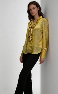 Camicetta Giallo Pallido Drappeggiata e Plissettata, Vestibilità Ampia da <span class=keywords><strong>Donna</strong></span> con Pieghe Sottili ed Elegante Caduta - Product Image 6