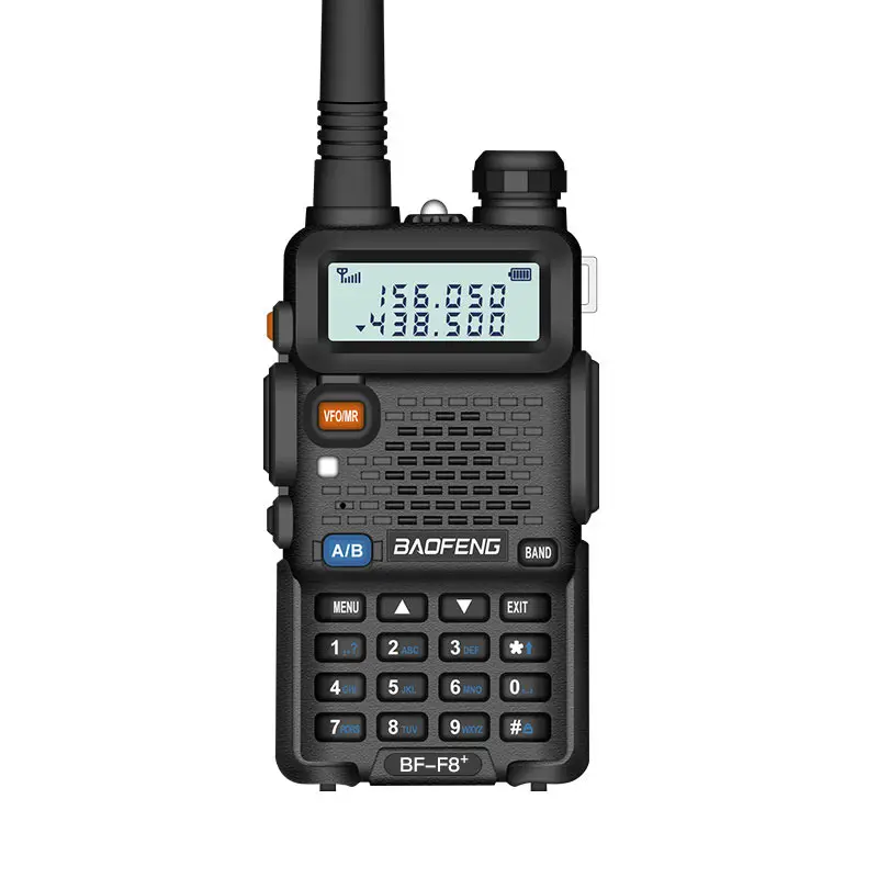 Walkie talkie f8 + portátil baofeng, rádio, 5w, 128ch, banda dupla, amador, rádio uhf, fm, vox, monitor duplo, transmissor