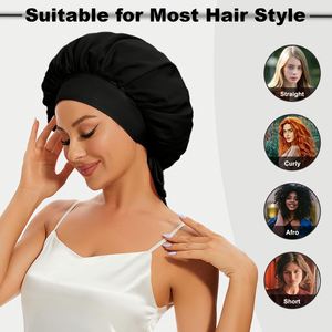 Bonnet en satin pour dormir, bonnet de nuit en soie double couche avec bande à nouer, bonnet pour cheveux bouclés, bonnet de nuit réversible, vente en gros - Product Image 2