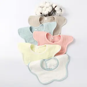Kangobaby-babero giratorio de 360 grados para bebé, Baberos de algodón de seis capas, de muselina de color sólido