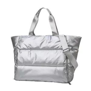 Custom Logo New Fashion Luxury Winter Ladies Large Quilted Nylon Soft Puffer Shoulder Yoga Bag Women Puffer Tote Bag