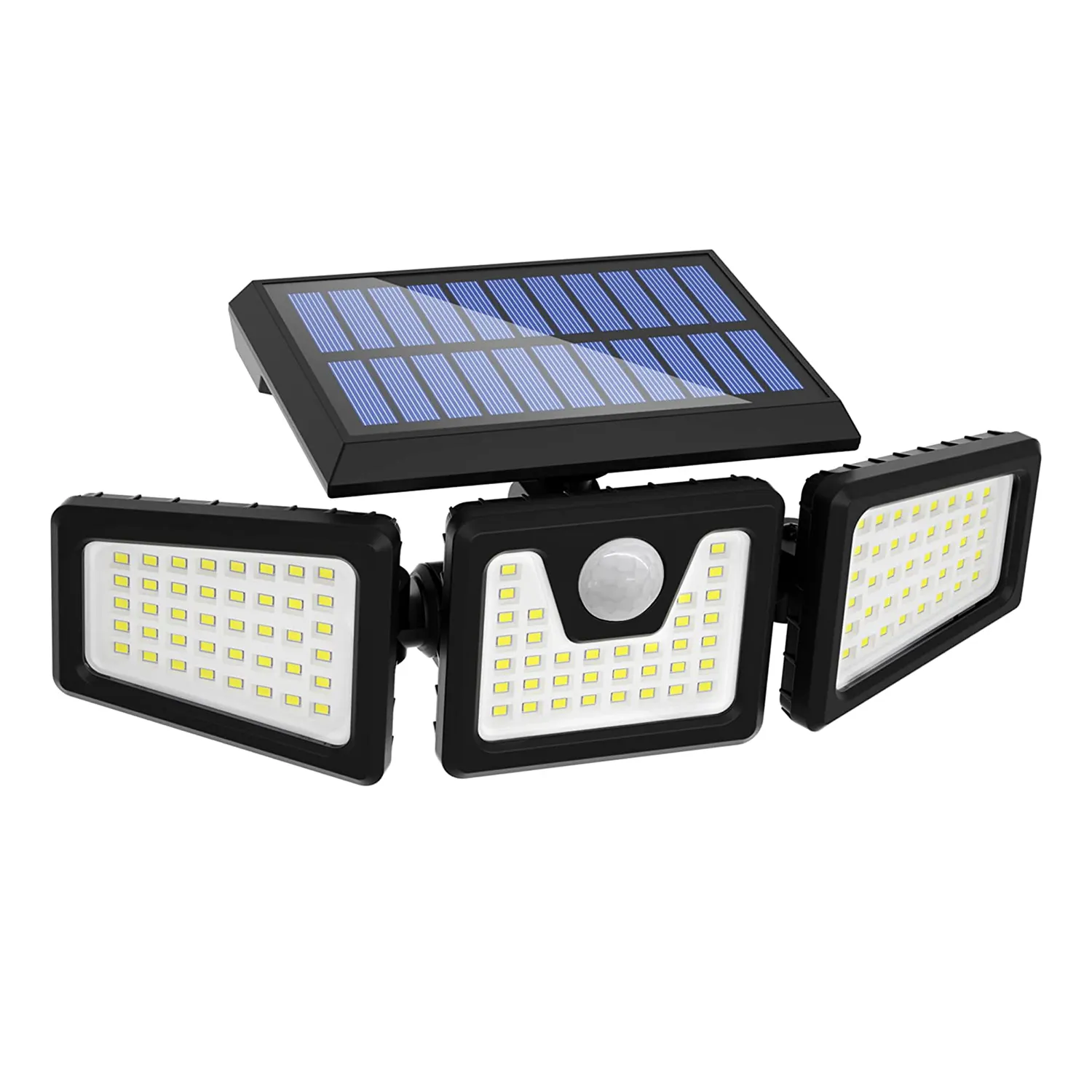 Solar Security Lights IP65 Waterproof 3 Heads Rotatable Motion Sensor Lights Adjustable 118 LED Outdoor Wall Light