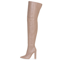 Bottines longues en cuir pour femmes, talons blocs d'hiver, bottes cuissardes faites à la main, bottes noires à talons hauts en gros à Chengdu