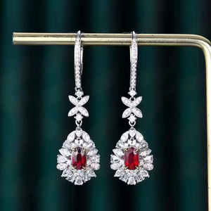 SGARIT Bijoux fins en or 18 carats avec pierres précieuses, 0,88 ct, rubis naturel non chauffé couleur sang de pigeon, boucles d'oreilles pour femmes, certificat GUILD - Product Image 1
