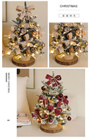 Mini sapin de Noël avec lumières LED, sapin artificiel floqué en PE PVC, base en bois massif pour décoration de table