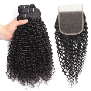 <span class=keywords><strong>CELIE</strong></span> cheveux humains 4x4 fermeture en dentelle crépus bouclés Offre Spéciale à cuticules alignées paquets de cheveux vierges et fermeture - Product Image 2