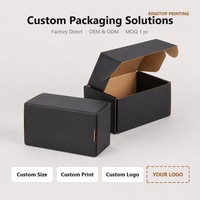 Boîte en carton ondulé noire à l'extérieur, marron naturel à l'intérieur, avec couvercle intégré et rabats à enfoncer, impression personnalisée pour le commerce électronique en gros