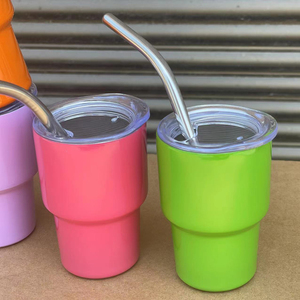 El más nuevo vaso de metal de acero inoxidable lindo mini vaso de vidrio de chupito de sublimación de 2oz con tapa de paja - Product Image 5