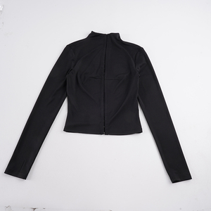 Haut court à col montant découpé, boutonné, manches longues, cintré à la taille, style Y2K, sexy, flatteur, coupe ajustée, pour un look urbain et tendance - Product Image 6