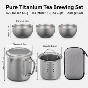 Ensemble de thé de camping et de voyage en titane pur, sans BPA, résistant à la corrosion, capacité de 420 ml, tasse ultralégère portable pour l'extérieur, design empilable - Product Image 5