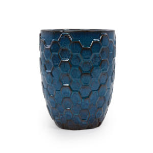 Pot de fleurs en céramique gaufrée bleu turquoise style vintage américain, texture nid d'abeille, écologique et durable pour la maison - Product Image 5