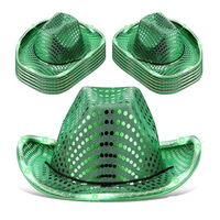 Cappello da Cowboy Western con LED per Adulti, Cappello da Cowboy con Paillettes Argento e Bordo Luminoso Bianco per Feste