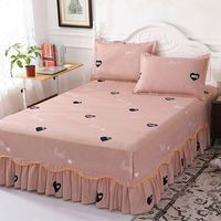 Ensemble de jupes de lit double couche, couvre-lit imprimé floral en coton, jupe de lit bilatérale + 2 paires de taies d'oreiller