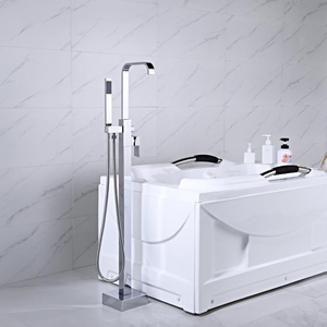 Miscelatore Monocomando Moderno Cromato a Pavimento per <span class=keywords><strong>Vasca</strong></span> <span class=keywords><strong>da</strong></span> <span class=keywords><strong>Bagno</strong></span> con Soffione Doccia Quadrato in Ceramica per <span class=keywords><strong>Vasca</strong></span> Freestanding - Product Image 5