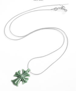 Pendentif en jade véritable naturel Feicui, trèfle vert, croix, charme, argent, classique, pour homme et femme, collier tendance - Product Image 6