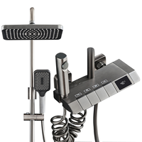 Ensemble de douche gris pistolet avec robinet à pression douce effet pluie, à affichage numérique intelligent, à touches de piano et à valve céramique massante