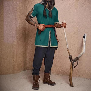 Personalizada Medieval Pirata Camisa Disfraz Renacimiento Vikingo Caballero Túnica Halloween Split Hem Cosplay Top para Hombres - Product Image 4