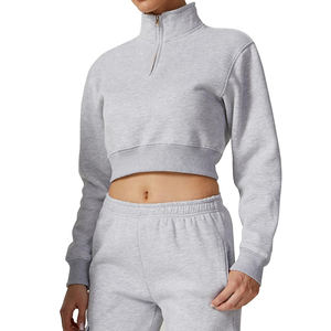 مخصص المرأة نصف سحاب المحاصيل البلوز عارضة هوديي الرقبة العالية طويلة الأكمام البلوز Y2K في سن المراهقة تجريب ملابس رياضية أعلى اقتصاص - Product Image 2