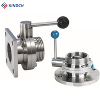 Katup Kupu-kupu Manual Higienis Saniter untuk Minuman dan Pembuatan Bir, Gagang Multi-Posisi, Bahan Stainless Steel AISI304/AISI316L, Merk KINDCH