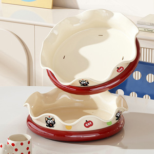 Petal Fruit Platter Rotating Fruit Tray Cream White With Cat Design For Home Kitchen Storage Trays - Product Image 3