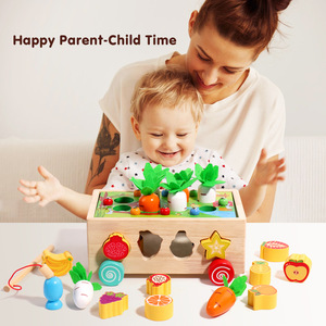 Ensemble de jouets éducatifs pour enfants : Blocs de construction, Voiture, Jeu de tirer les carottes, Pêche, Attrape-insectes, Boîte de formes à assortir en bois, pour les plus jeunes - Product Image 2